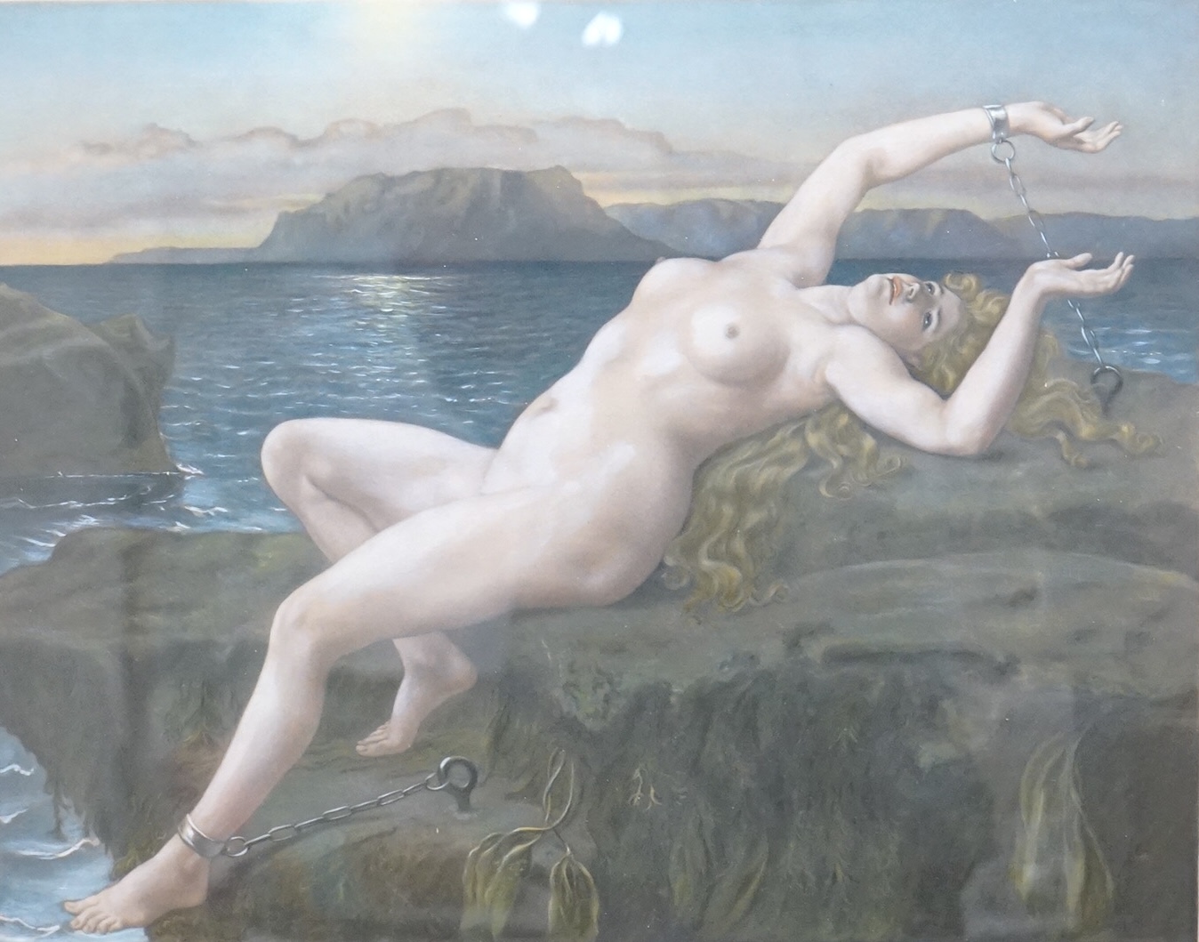 19th century, colour print, ‘Andromeda’, unsigned, 51 x 59cm, applied plaque to the gilt frame